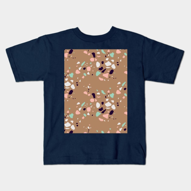 Boho Terrazzo Pattern Kids T-Shirt by Pulpixel